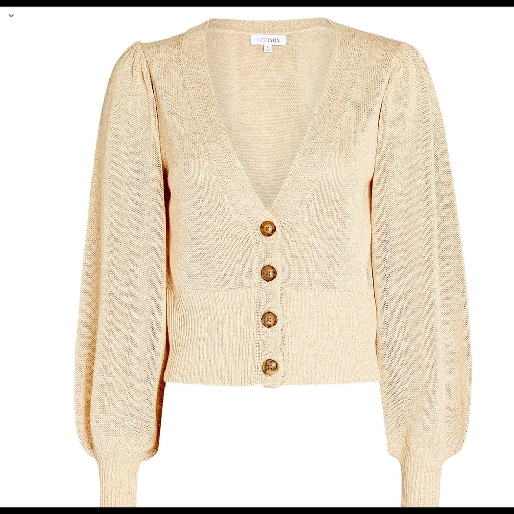 Intermix Beige and Gold Cropped Cardigan